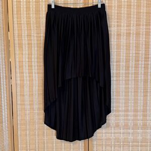 Forever 21 Womens L Black Pleated High Low Skirt Elastic Waist Tiered Goth Witch